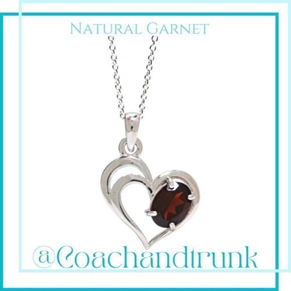 Sterling Silver Natural Garnet Stylized Heart 18" Necklace NWT